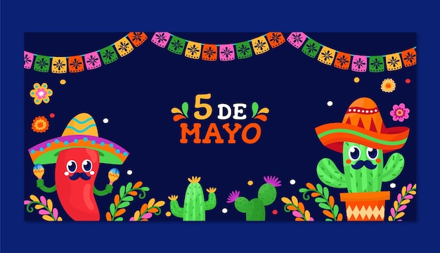 Vector gratuito plantilla de banner horizontal plano para la celebración del cinco de mayo