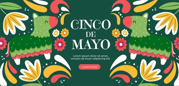 Plantilla de banner horizontal plano para la celebración del cinco de mayo
