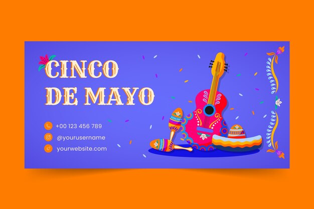 Plantilla de banner horizontal plano para la celebración del cinco de mayo