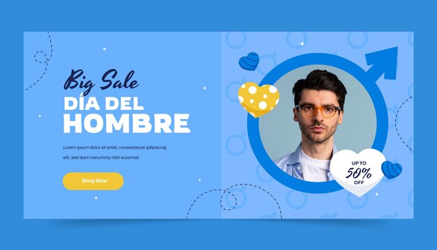 Vector gratuito plantilla de banner horizontal plano para la celebración del día del hombre en español