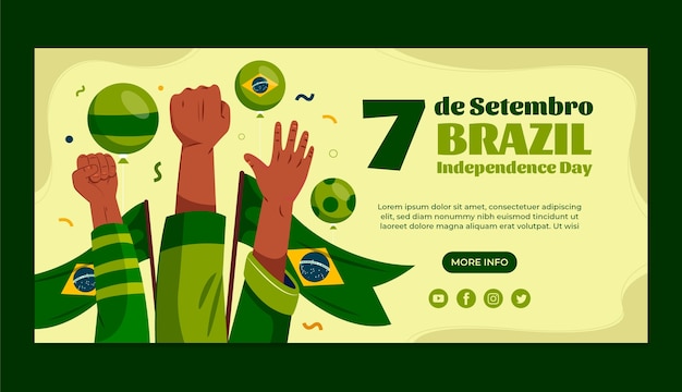Vector gratuito plantilla de banner horizontal plano para la celebración del día de la independencia de brasil