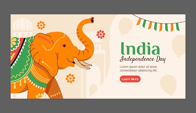 Vector gratuito plantilla de banner horizontal plano para la celebración del día de la independencia de la india