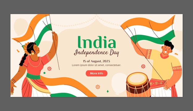 Vector gratuito plantilla de banner horizontal plano para la celebración del día de la independencia de la india