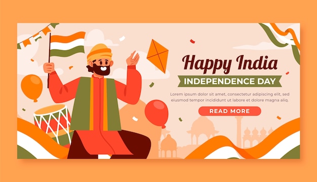 Vector gratuito plantilla de banner horizontal plano para la celebración del día de la independencia de la india