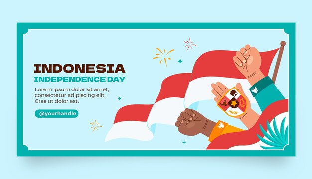 Plantilla de banner horizontal plano para la celebración del día de la independencia de indonesia
