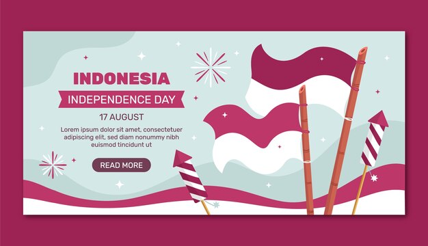 Plantilla de banner horizontal plano para la celebración del día de la independencia de indonesia