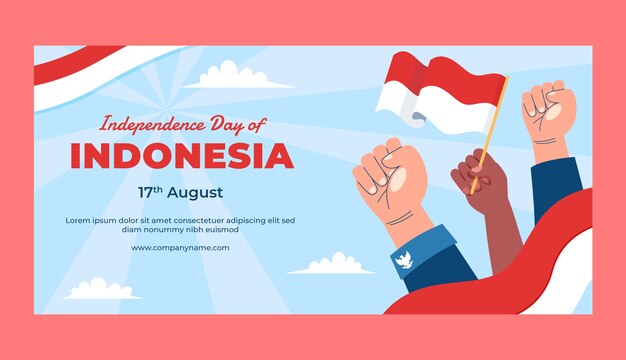Plantilla de banner horizontal plano para la celebración del día de la independencia de indonesia