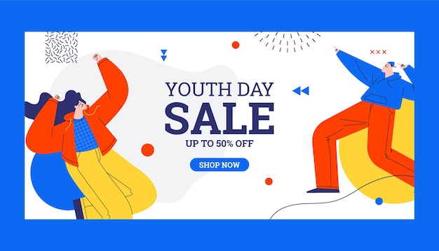 Vector gratuito plantilla de banner horizontal plano para la celebración del día internacional de la juventud