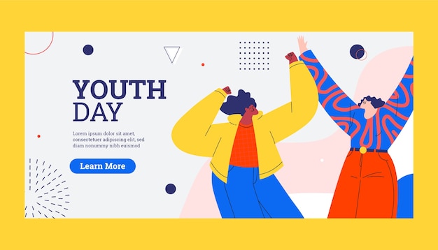 Plantilla de banner horizontal plano para la celebración del día internacional de la juventud