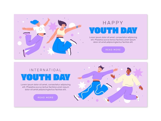 Plantilla de banner horizontal plano para la celebración del día internacional de la juventud