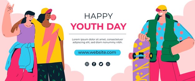 Plantilla de banner horizontal plano para la celebración del día internacional de la juventud