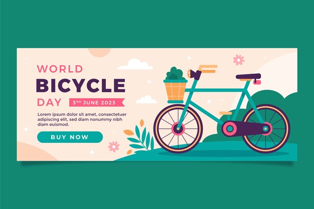 Plantilla de banner horizontal plano para la celebración del día mundial de la bicicleta