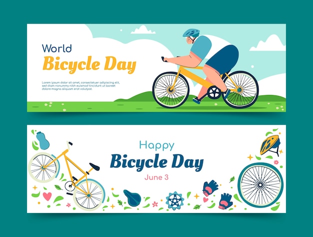 Vector gratuito plantilla de banner horizontal plano para la celebración del día mundial de la bicicleta