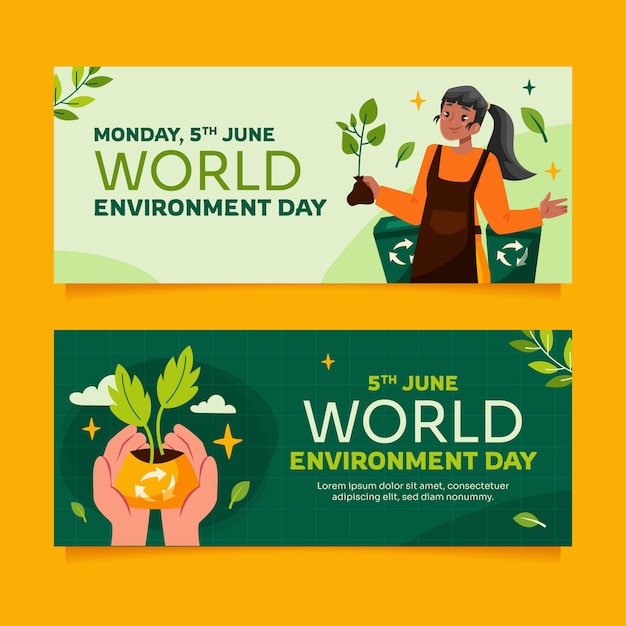 Plantilla de banner horizontal plano para la celebración del día mundial del medio ambiente