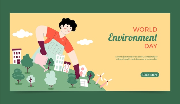 Vector gratuito plantilla de banner horizontal plano para la celebración del día mundial del medio ambiente