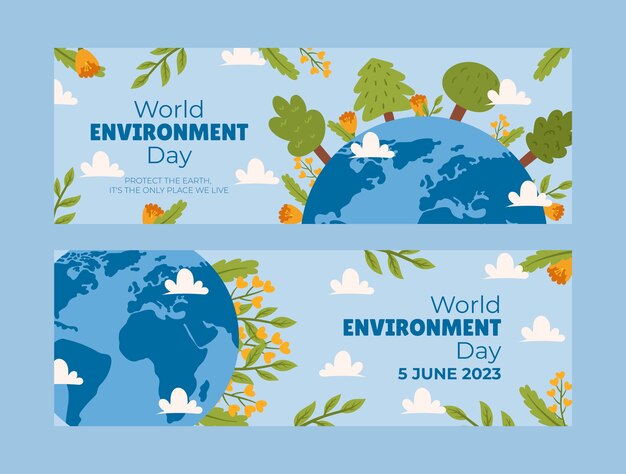 Plantilla de banner horizontal plano para la celebración del día mundial del medio ambiente