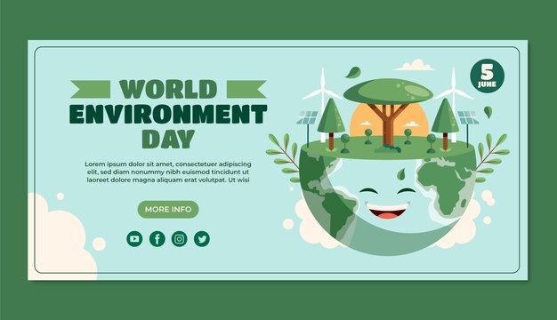 Plantilla de banner horizontal plano para la celebración del día mundial del medio ambiente