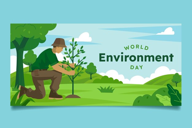 Plantilla de banner horizontal plano para la celebración del día mundial del medio ambiente