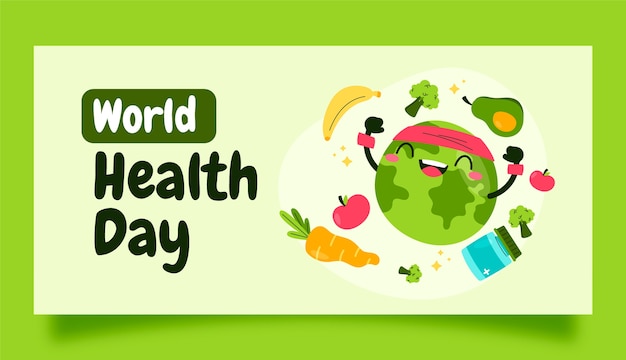 Vector gratuito plantilla de banner horizontal plano para la celebración del día mundial de la salud