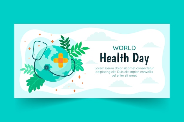 Vector gratuito plantilla de banner horizontal plano para la celebración del día mundial de la salud