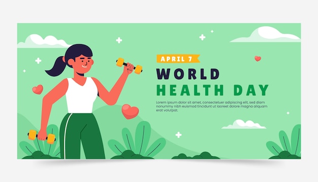 Vector gratuito plantilla de banner horizontal plano para la celebración del día mundial de la salud