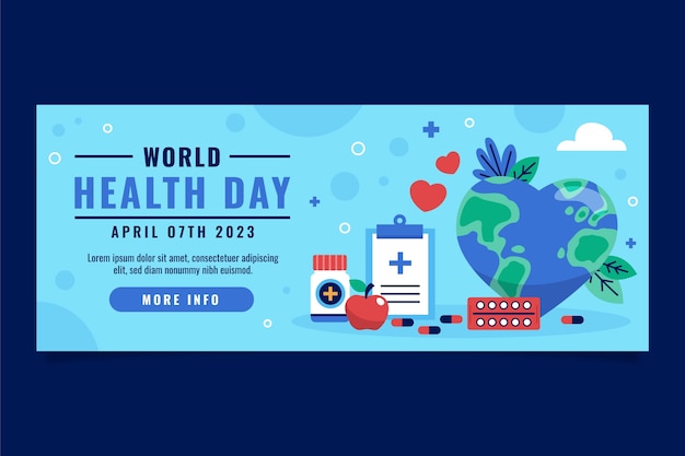 Vector gratuito plantilla de banner horizontal plano para la celebración del día mundial de la salud