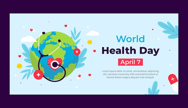 Vector gratuito plantilla de banner horizontal plano para la celebración del día mundial de la salud