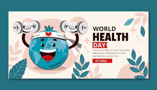 Vector gratuito plantilla de banner horizontal plano para la celebración del día mundial de la salud