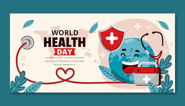 Vector gratuito plantilla de banner horizontal plano para la celebración del día mundial de la salud