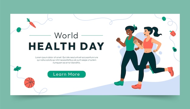 Vector gratuito plantilla de banner horizontal plano para la celebración del día mundial de la salud