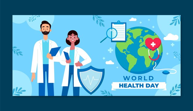 Vector gratuito plantilla de banner horizontal plano para la celebración del día mundial de la salud