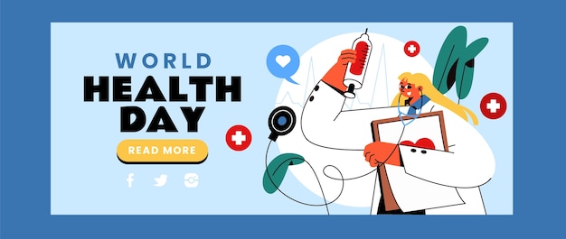 Plantilla de banner horizontal plano para la celebración del día mundial de la salud