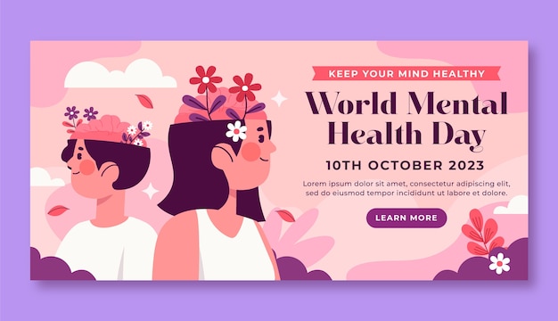 Plantilla de banner horizontal plano para la celebración del día mundial de la salud