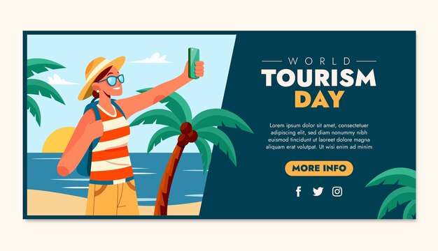 Plantilla de banner horizontal plano para la celebración del día mundial del turismo