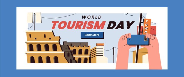 Plantilla de banner horizontal plano para la celebración del día mundial del turismo