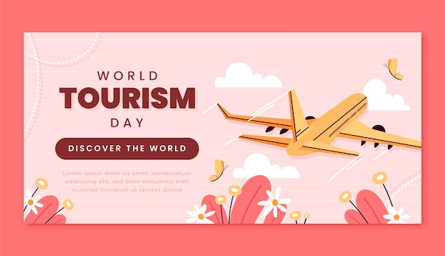 Vector gratuito plantilla de banner horizontal plano para la celebración del día mundial del turismo