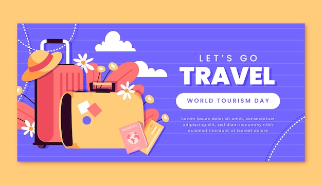 Vector gratuito plantilla de banner horizontal plano para la celebración del día mundial del turismo