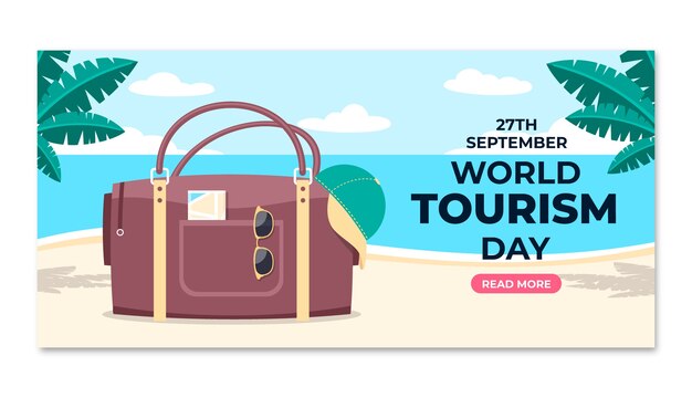 Plantilla de banner horizontal plano para la celebración del día mundial del turismo