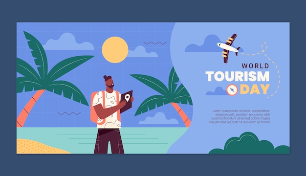 Vector gratuito plantilla de banner horizontal plano para la celebración del día mundial del turismo