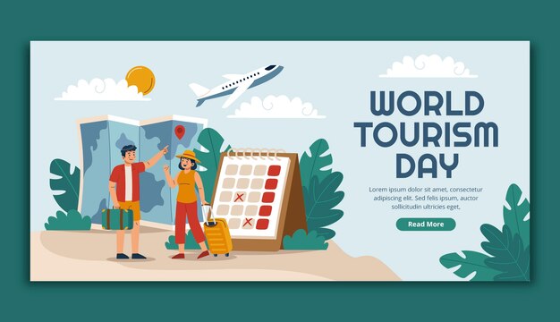 Plantilla de banner horizontal plano para la celebración del día mundial del turismo