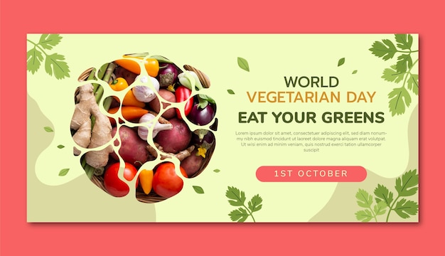 Vector gratuito plantilla de banner horizontal plano para la celebración del día mundial del vegano