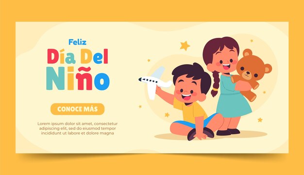 Plantilla de banner horizontal plano para la celebración del día del niño en español