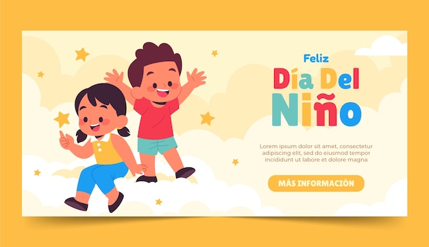 Vector gratuito plantilla de banner horizontal plano para la celebración del día del niño en español