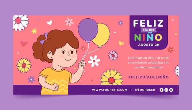 Plantilla de banner horizontal plano para la celebración del día del niño en español