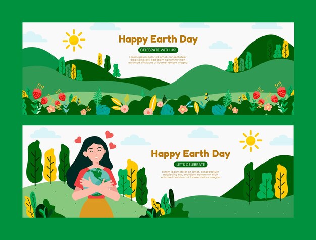 Plantilla de banner horizontal plano para la celebración del día de la tierra