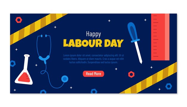 Vector gratuito plantilla de banner horizontal plano para la celebración del día del trabajo