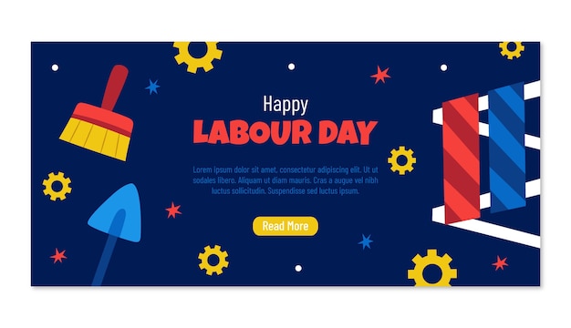 Plantilla de banner horizontal plano para la celebración del día del trabajo