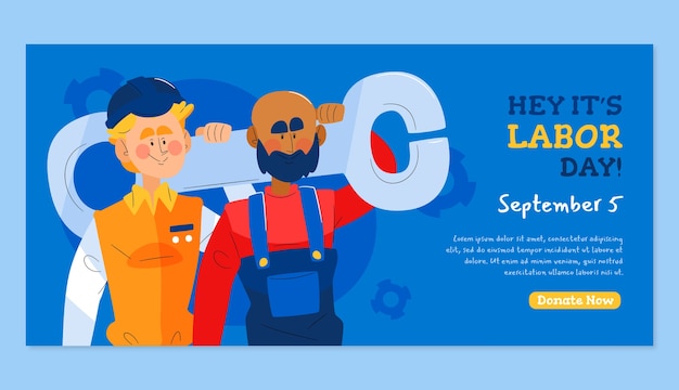 Vector gratuito plantilla de banner horizontal plano para la celebración del día del trabajo