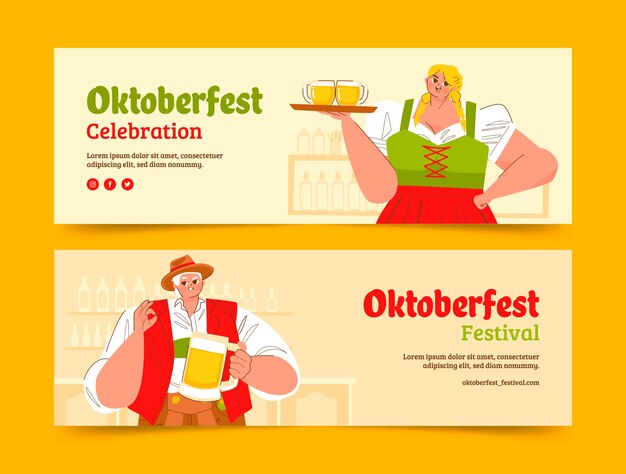 Plantilla de banner horizontal plano para la celebración del festival de la cerveza oktoberfest