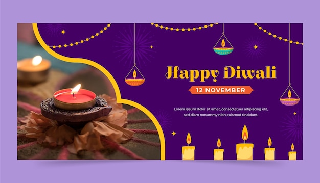 Vector gratuito plantilla de banner horizontal plano para la celebración del festival hindú diwali